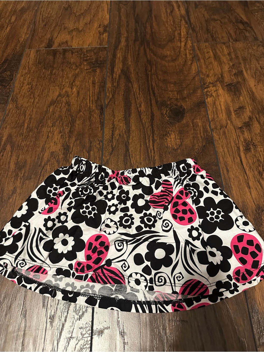 Girls Black & Pink Floral Skater Skirt